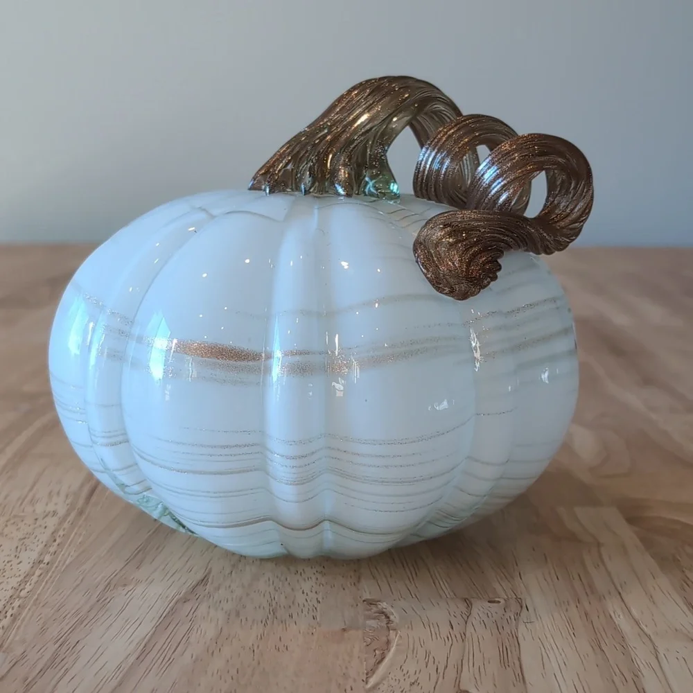Pier 1 White and Gold Glass Pumpkin Holiday Decor